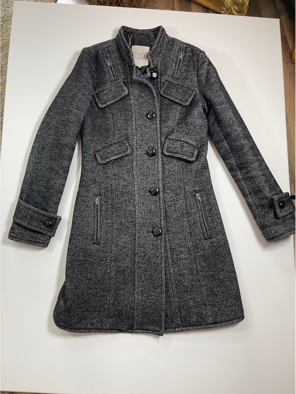 Women's BB Dakota Gray Herringbone Wool Blend Long Coat Size
